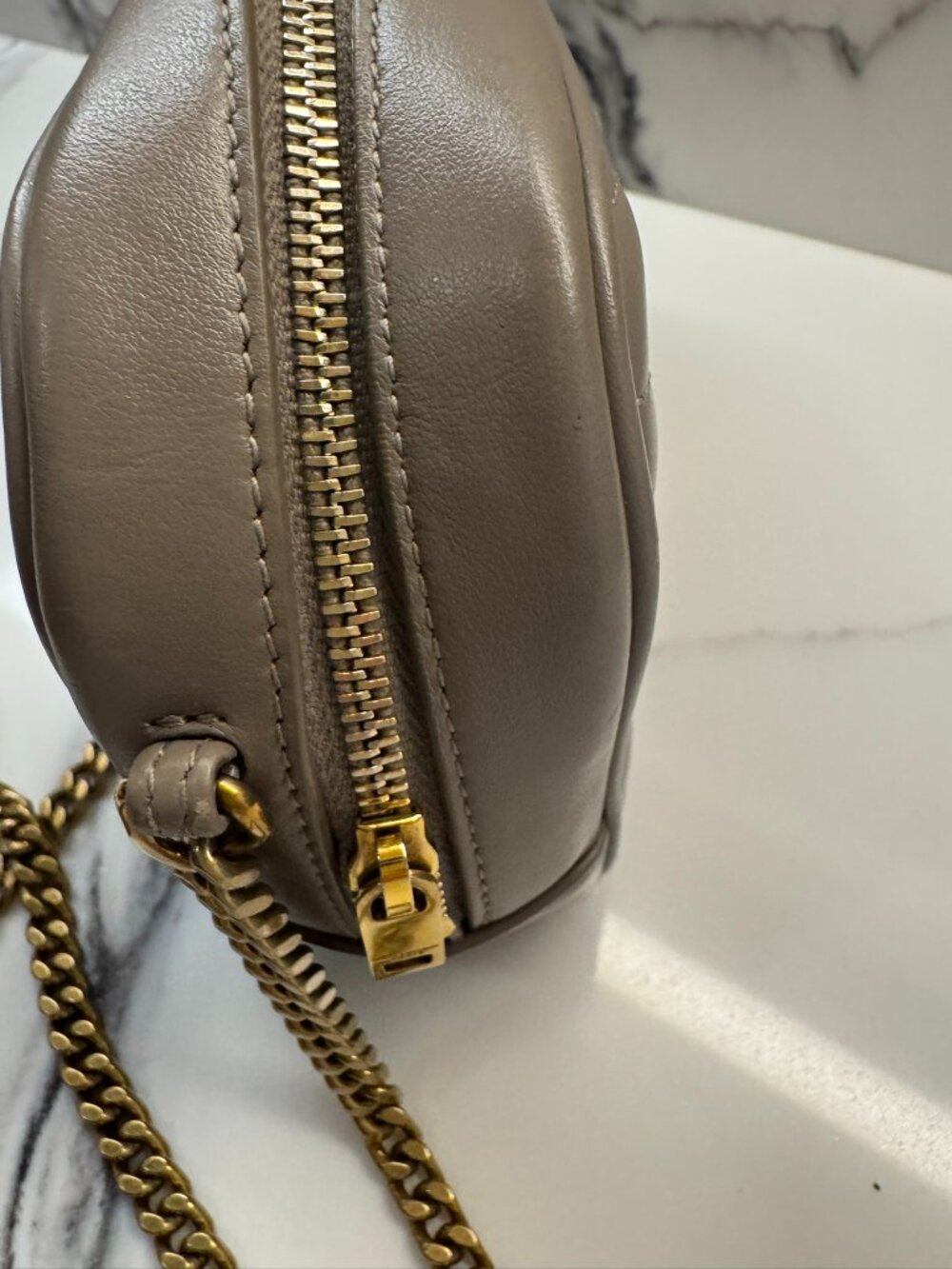 Yves Saint Laurent Taupe Quilted Leather Crossbody with Gold Chain - Picture 5 of 8